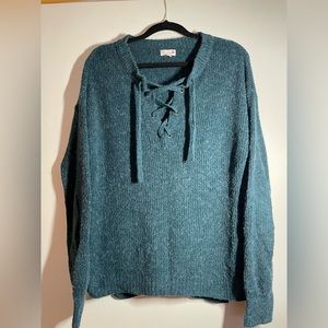 Teal lace up criss-cross long sweater